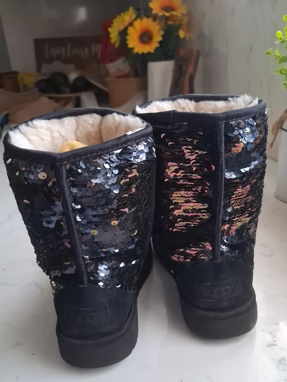UGG Womens Sequin Boots in Black with Iridescent Accents